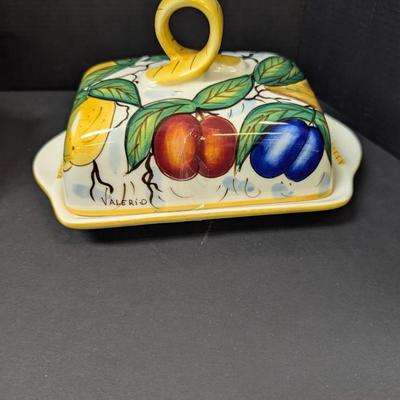 Bella Casa By Ganz Valerio Ceramic Covered Butter Dish & Chantel Red Heart Casserole Dish 2 1/2 Quarts