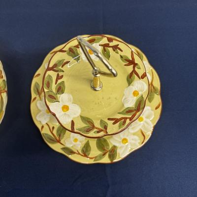 Sandland Primitives White Dogwood Tiered Stand & Bowl – Hand Painted Stoneware