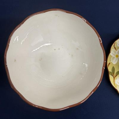 Sandland Primitives White Dogwood Tiered Stand & Bowl – Hand Painted Stoneware