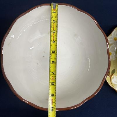 Sandland Primitives White Dogwood Tiered Stand & Bowl – Hand Painted Stoneware