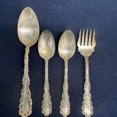 Antique Sterling Silver Serving Spoon & Fork Set – Rococo Scroll