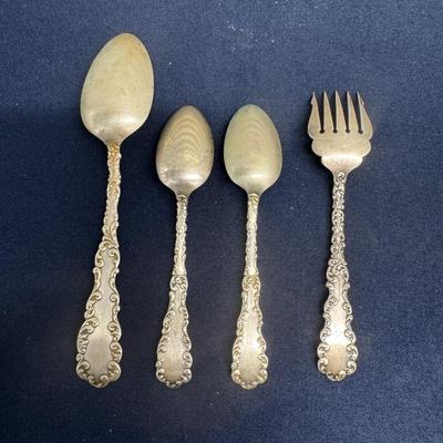 Antique Sterling Silver Serving Spoon & Fork Set – Rococo Scroll