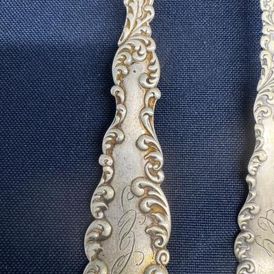 Antique Sterling Silver Serving Spoon & Fork Set – Rococo Scroll