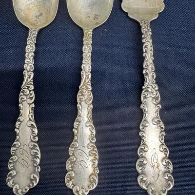 Antique Sterling Silver Serving Spoon & Fork Set – Rococo Scroll