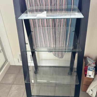 Modern metal and glass cascading 4 shelf on wheels