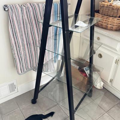 Modern metal and glass cascading 4 shelf on wheels