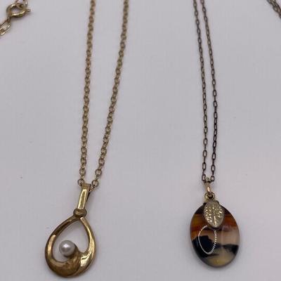 Montana agate 1/20 12kgf chain & real pearl 1/20 14k gf chain