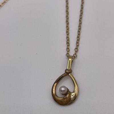 Montana agate 1/20 12kgf chain & real pearl 1/20 14k gf chain