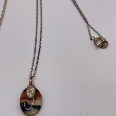 Montana agate 1/20 12kgf chain & real pearl 1/20 14k gf chain