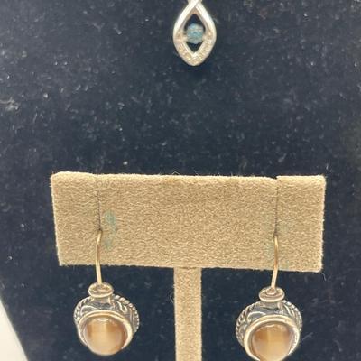 Sterling Tiger eye earrings and sterling necklace