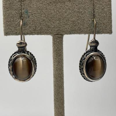 Sterling Tiger eye earrings and sterling necklace