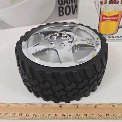 LOT 35: Wrenchware Knobby Tread Rubberized Tire Bowl, Spencer Gifts' 1996 Christmas Expo in Reno Budweiser Mug, Gamer Bowl &...