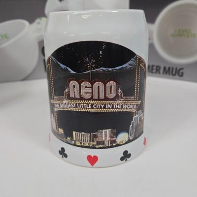 LOT 35: Wrenchware Knobby Tread Rubberized Tire Bowl, Spencer Gifts' 1996 Christmas Expo in Reno Budweiser Mug, Gamer Bowl &...