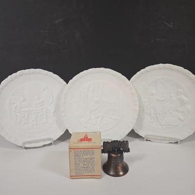 LOT 37: Multiple Family Crests, 3 Fenton Bicentennial Commemorative Plates, Miniature Liberty Bell, Pictorial History of the Great Civil...