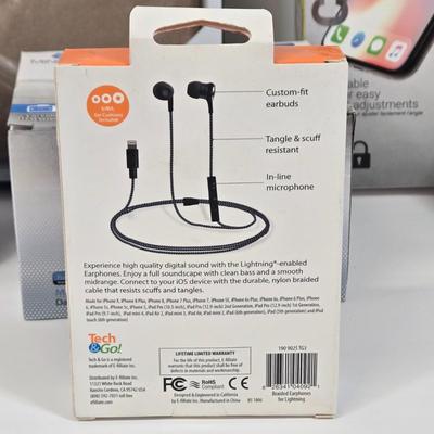 LOT 39: Notebook Travel Surge Protecter, Tech and Go Braided Earphones, Soleus Running Watch, Dashboard Phone Mount, Multiple Screen...