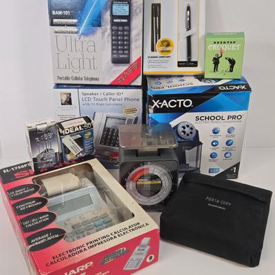 LOT 40: Home Office Lot Including Mechanical Postal Scale, Cross Classic Century Black Lacquer Ballpoint Pen, X-ACTO School Pro Electric...