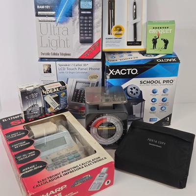 LOT 40: Home Office Lot Including Mechanical Postal Scale, Cross Classic Century Black Lacquer Ballpoint Pen, X-ACTO School Pro Electric...