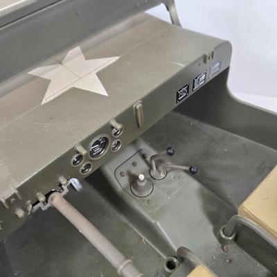 LOT 81: G.I. Joe 1941 Willys MB Jeep Toy, United Airlines Plane Toy, Wooden Model Car, Auburn Rubber Company Toy Tractor, and Plastic Horse