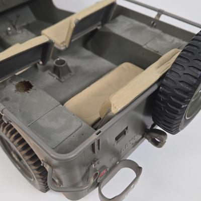 LOT 81: G.I. Joe 1941 Willys MB Jeep Toy, United Airlines Plane Toy, Wooden Model Car, Auburn Rubber Company Toy Tractor, and Plastic Horse