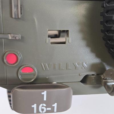 LOT 81: G.I. Joe 1941 Willys MB Jeep Toy, United Airlines Plane Toy, Wooden Model Car, Auburn Rubber Company Toy Tractor, and Plastic Horse