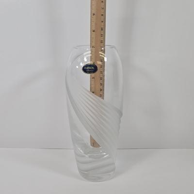 LOT 87: Rosenthal Crystal Pillow Vase Cut Vertical Waves, RCR Toscana Wine Carafe Italian Tuscan Crystal, and Lenox Windswept Clear Cut...