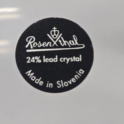 LOT 87: Rosenthal Crystal Pillow Vase Cut Vertical Waves, RCR Toscana Wine Carafe Italian Tuscan Crystal, and Lenox Windswept Clear Cut...