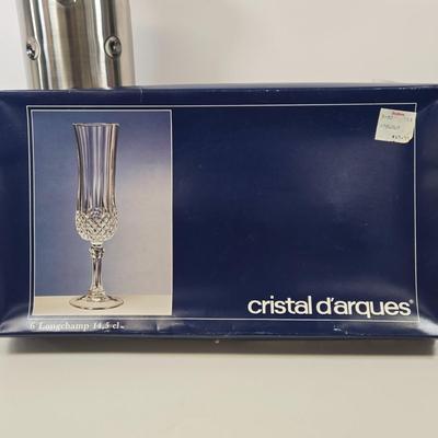 LOT 88: Cristal d'Arques Longchamp Lead Crystal Champagne Flutes & Wine Glasses and Marquis by Waterford Vintage Bar Accessories...