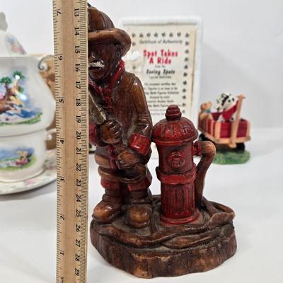 LOT 89: Vintage Fireman Candle, 1996 The Hamilton Collection Spot Takes A Ride, and Disney Parks Alice In Wonderland Tea For One Teapot...