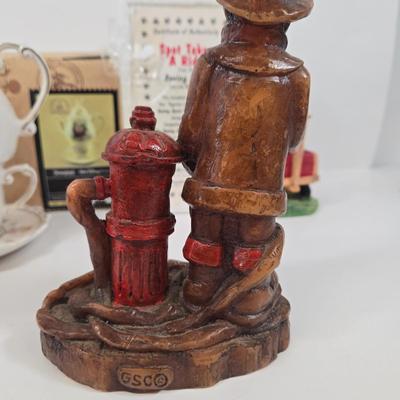 LOT 89: Vintage Fireman Candle, 1996 The Hamilton Collection Spot Takes A Ride, and Disney Parks Alice In Wonderland Tea For One Teapot...