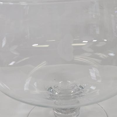 LOT 91: Glass Trifle Bowl, Handled Dessert Plate, Two Boxes of Luminarc Cordial Glasses, Silverplate Deep Silver Heart Shaped Nut Candy...