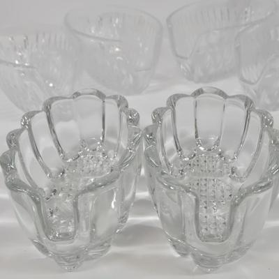 LOT 91: Glass Trifle Bowl, Handled Dessert Plate, Two Boxes of Luminarc Cordial Glasses, Silverplate Deep Silver Heart Shaped Nut Candy...