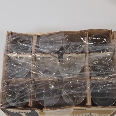 LOT 91: Glass Trifle Bowl, Handled Dessert Plate, Two Boxes of Luminarc Cordial Glasses, Silverplate Deep Silver Heart Shaped Nut Candy...