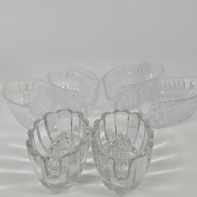 LOT 91: Glass Trifle Bowl, Handled Dessert Plate, Two Boxes of Luminarc Cordial Glasses, Silverplate Deep Silver Heart Shaped Nut Candy...