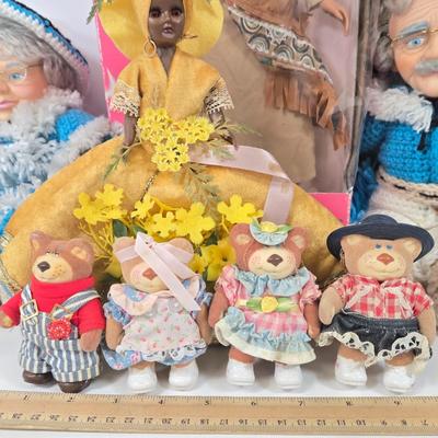 LOT 93: Vintage Country Western Dolls with Crocheted Outfits, Furskins, and More