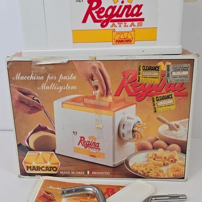 LOT 94: Regina Atlas Marcato Pasta Maker, Ekco Miracle 2-in-1 French Fry Cutter, Vintage 1975*Hirco Rosette And Patty Shell, and Vintage...