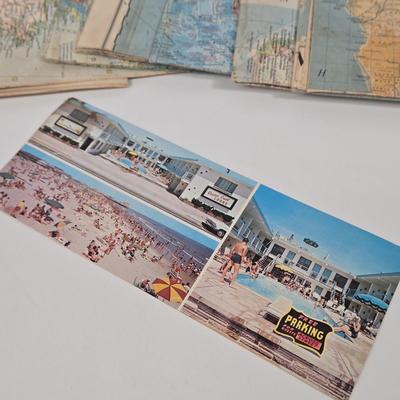 LOT 95: Travel Lot Including Vintage Maps, Brochures, Berlitz Interpreter, Postcards, Stamps, and More