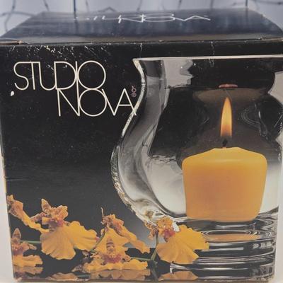 LOT 96: Two Sets of Dansk Candle Holders in Original Boxes, Dansk Northwoods Bowl in Original Box,Studio Nova Saratoga Hurricane Votive...