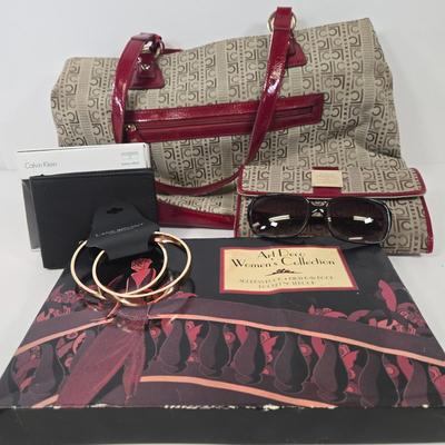 LOT 98: Liz Claiborne Logo Handbag with Matching Wallet, Calvin Klein Leather Wallet, Art Deco Women's Collection Address, Birthday,...