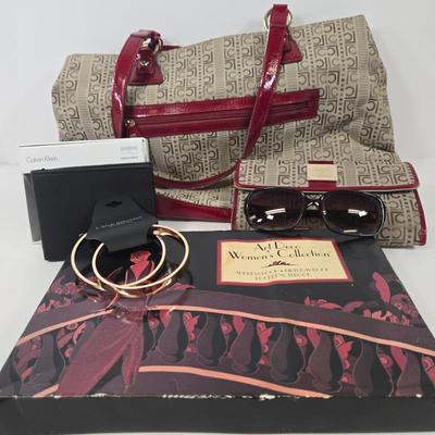 LOT 98: Liz Claiborne Logo Handbag with Matching Wallet, Calvin Klein Leather Wallet, Art Deco Women's Collection Address, Birthday,...