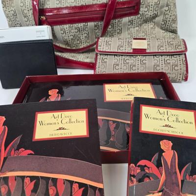 LOT 98: Liz Claiborne Logo Handbag with Matching Wallet, Calvin Klein Leather Wallet, Art Deco Women's Collection Address, Birthday,...