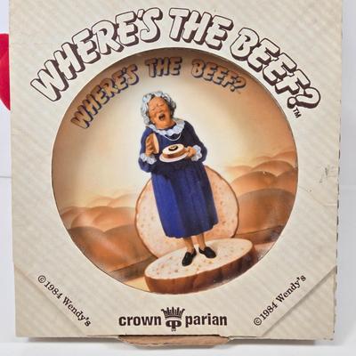 LOT 99: Rita's Mascot Plush Toy, Pillsbury Playthings Poppie Fresh Figure in Original Box, and 1984 Wendy’s Collectors Plate