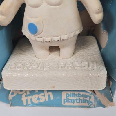 LOT 99: Rita's Mascot Plush Toy, Pillsbury Playthings Poppie Fresh Figure in Original Box, and 1984 Wendy’s Collectors Plate