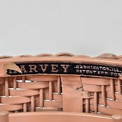 LOT 100: Vintage 1972 Picam Button Fastener, Woven Pink Sewing Box with Wood Lid, Brother Mademoiselle Auto-Monogram Kit, and Hand...