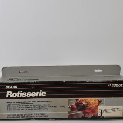 LOT 105: Go Fish Scrub Sponges, Gilmour 362 Professional Hose End Sprayer, Brookstone Motorized Grill Brush, Sears Rotisserie Kit,...