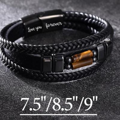 Men's Tiger Eye and leather bracelet