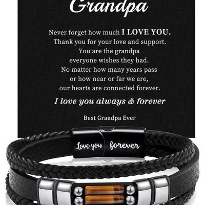 Men's Tiger Eye and leather bracelet