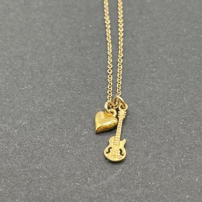 1/20 14k chains with guitar and real stone heart pendant