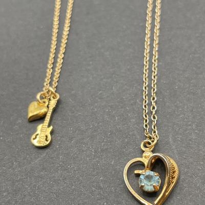 1/20 14k chains with guitar and real stone heart pendant
