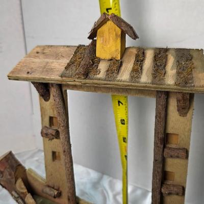 Handmade Rustic Wooden Boat Décor with Cabin – Vintage Folk Art Woodcraft