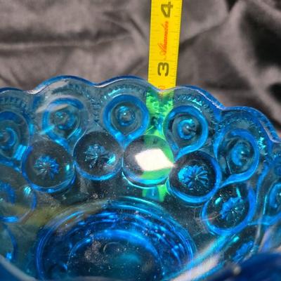 Vintage L.E. Smith “Moon & Stars” Blue Glass Compote Bowl / Candy Dish – Mid-Century Collectible